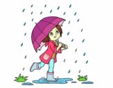 Niña con paraguas bajo la lluvia