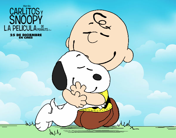 Snoopy y Carlitos abrazados