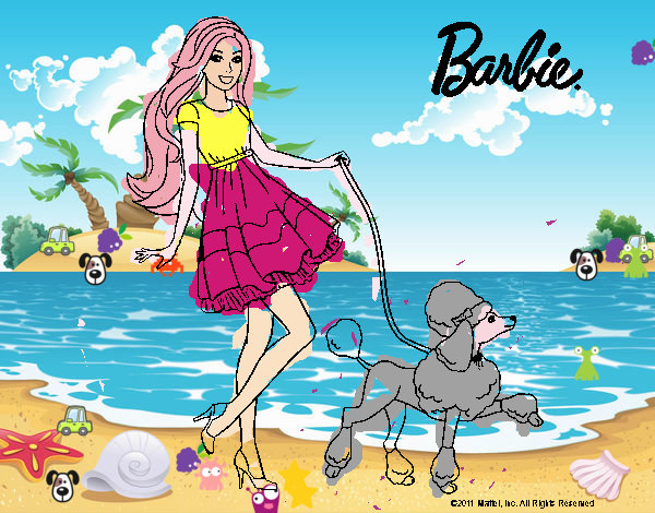 Barbie paseando a su mascota