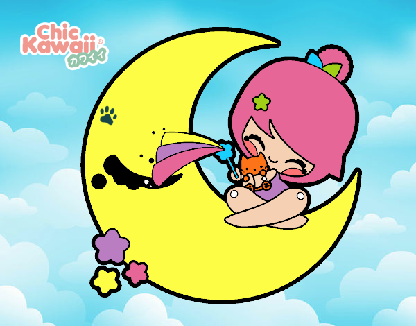 luna kawaii y colores 