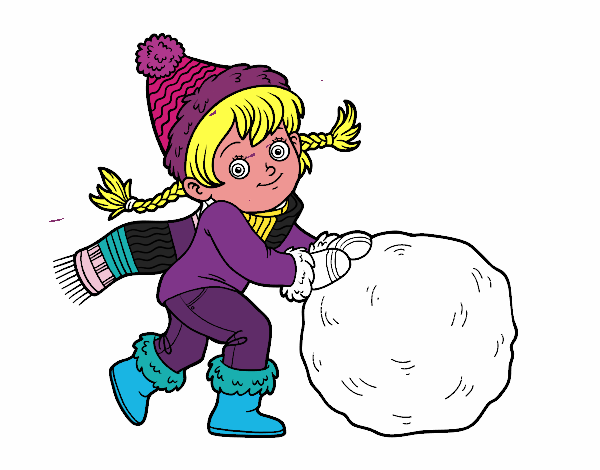 Niña con gran bola de nieve