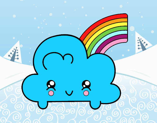 Nube con arco iris kawaii