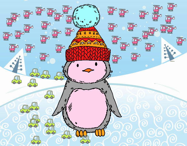 Pingüino con gorro de invierno