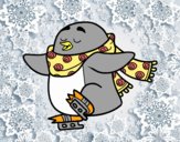 Pingüino patinando sobre hielo