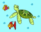 Tortuga de mar con peces