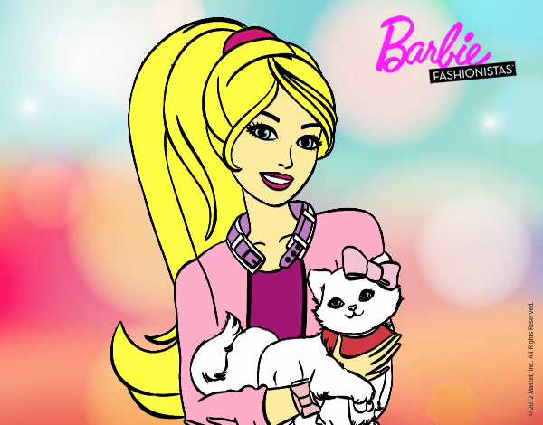 dibujo de barbie con su linda gatita pintado por en dibujos net el día