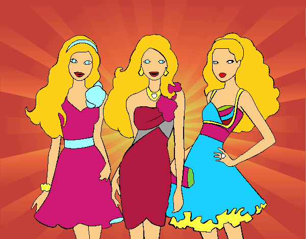 Barbie y sus amigas vestidas de fiesta