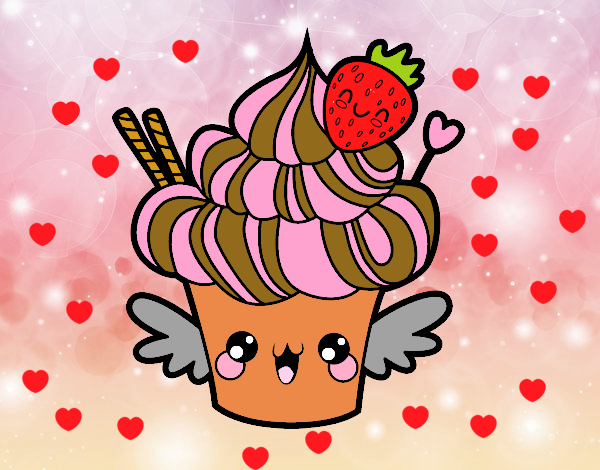 Cupcake kawaii con fresa