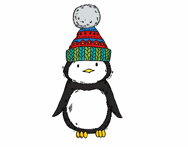 Pingüino con gorro de invierno