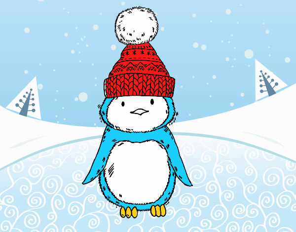 Pingüino con gorro de invierno