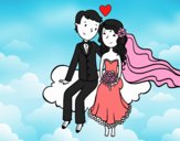 Recién casados en una nube