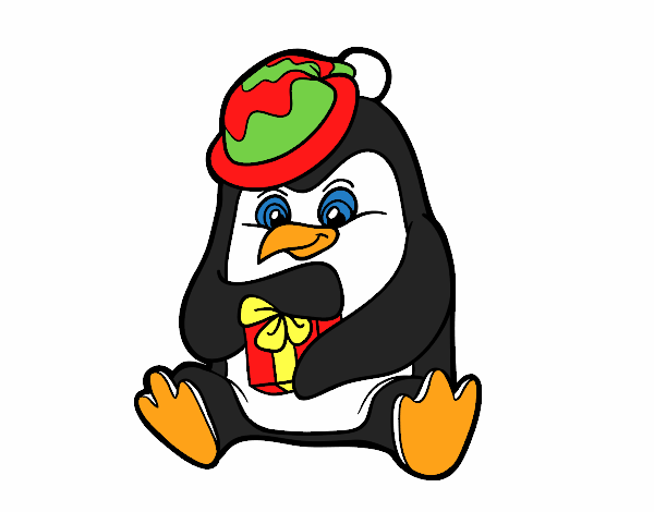 Un pingüino con regalo de Navidad