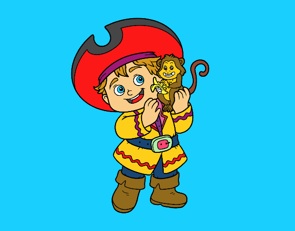 Niño pirata y su mono mascota