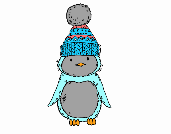 Pingüino con gorro de invierno