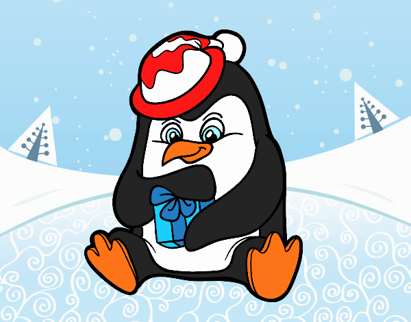 Un pingüino con regalo de Navidad