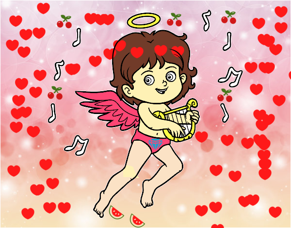 Cupido tocando el arpa