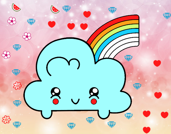 Nube con arco iris kawaii