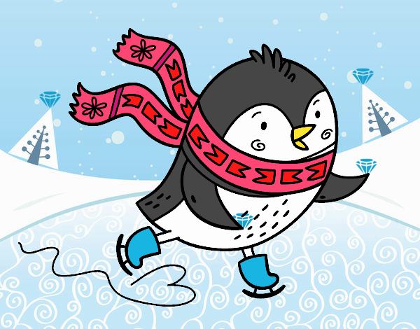 Pinguino patinando en nieve