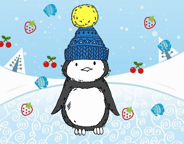 Pingüino con gorro de invierno