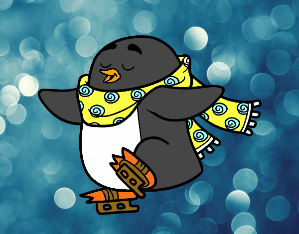 Pingüino patinando sobre hielo