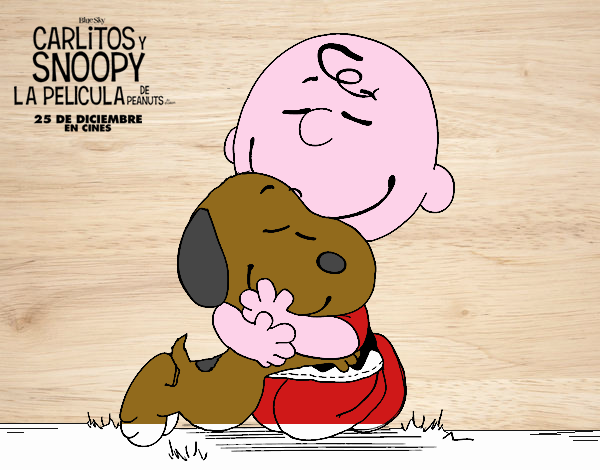 Snoopy y Carlitos abrazados