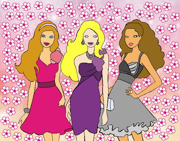 Barbie y sus amigas vestidas de fiesta