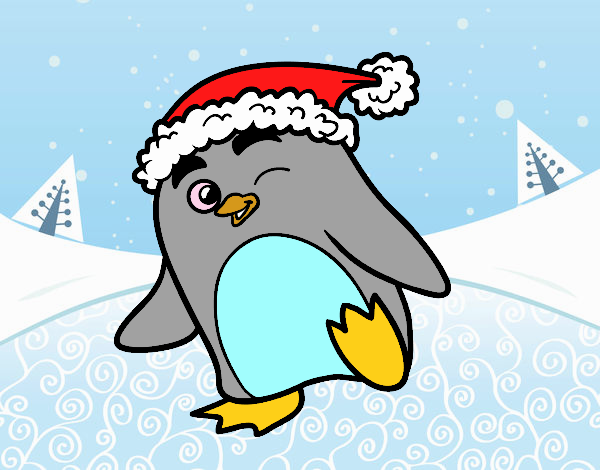 Pingüino con gorro de Navidad