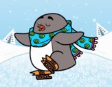 Pingüino patinando sobre hielo