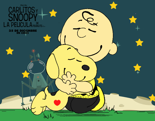 Snoopy y Carlitos abrazados