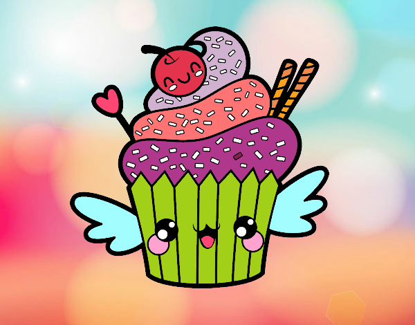 Cupcake kawaii con cereza