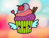 Cupcake kawaii con cereza