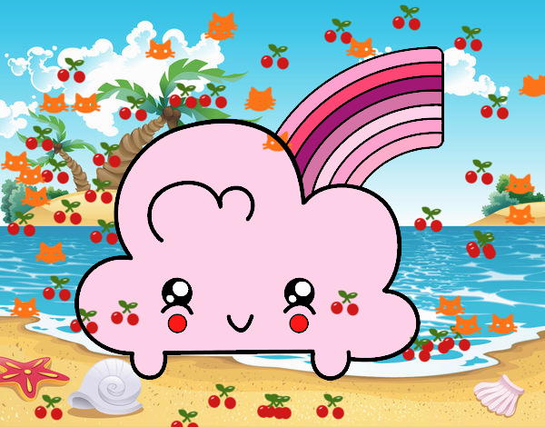 Nube con arco iris kawaii