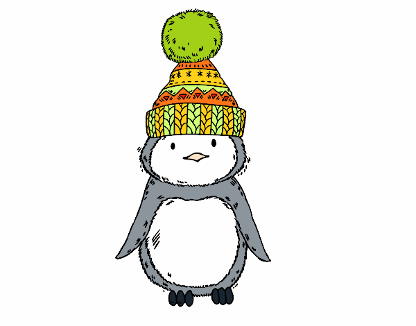 Pingüino con gorro de invierno