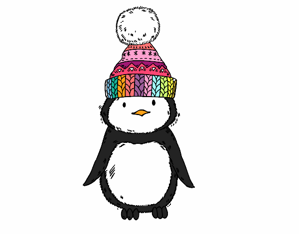 Pingüino con gorro de invierno