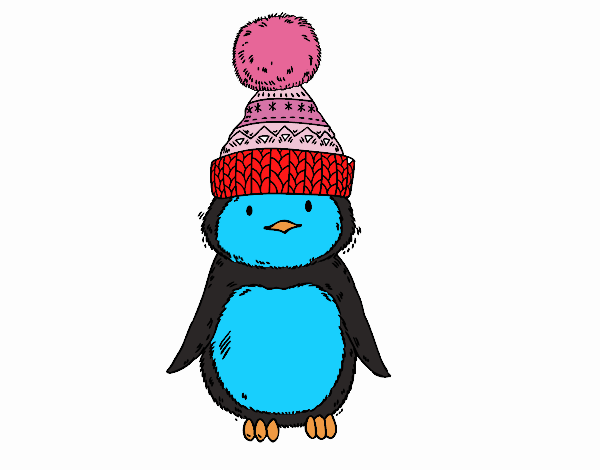 Pingüino con gorro de invierno