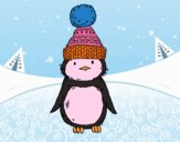 Pingüino con gorro de invierno