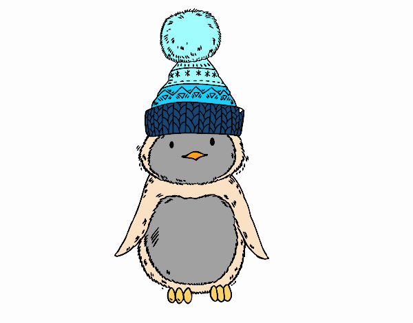 Pingüino con gorro de invierno