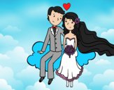 Recién casados en una nube