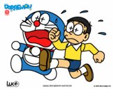 Doraemon y Nobita corriendo