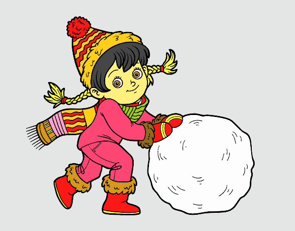 Niña con gran bola de nieve