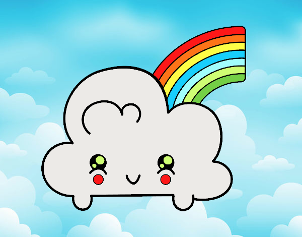 Nube con arco iris kawaii