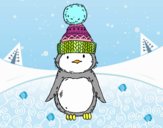 Pingüino con gorro de invierno