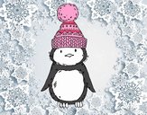 Pingüino con gorro de invierno