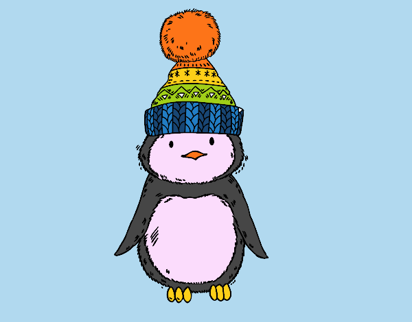 Pingüino con gorro de invierno