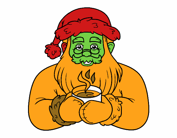 Papá Noel con taza de café