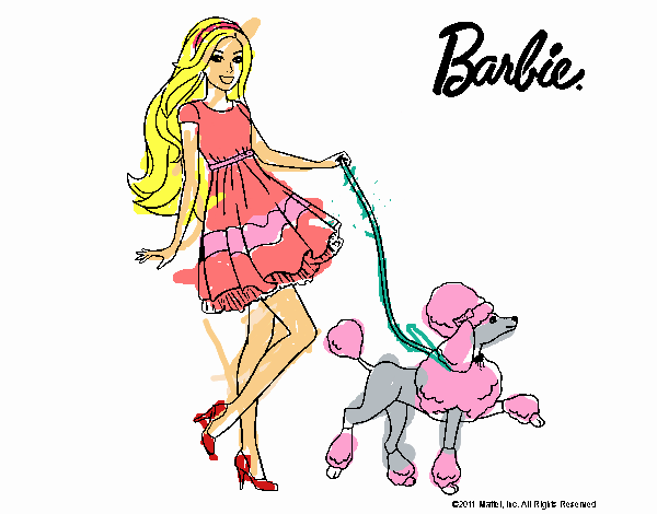 Barbie paseando a su mascota