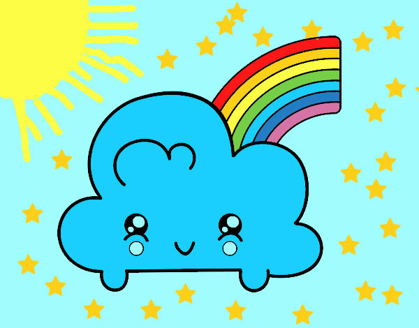 Nube con arco iris kawaii