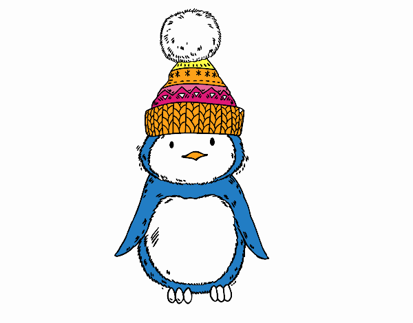 Pingüino con gorro de invierno