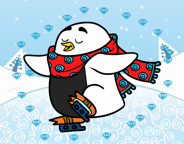 Pingüino patinando sobre hielo