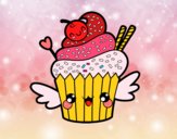 Cupcake kawaii con cereza